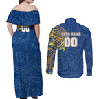Personalized Parramatta Eels Couples Matching Off Shoulder Maxi Dress and Long Sleeve Button Shirt Polynesian Tribal Chest and Sleeve Tattoo