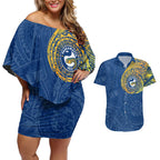 Personalized Parramatta Eels Couples Matching Off Shoulder Short Dress and Hawaiian Shirt Polynesian Tribal Chest and Sleeve Tattoo