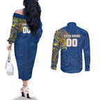 Personalized Parramatta Eels Couples Matching Off The Shoulder Long Sleeve Dress and Long Sleeve Button Shirt Polynesian Tribal Chest and Sleeve Tattoo