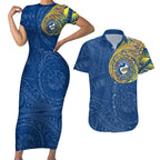 Personalized Parramatta Eels Couples Matching Short Sleeve Bodycon Dress and Hawaiian Shirt Polynesian Tribal Chest and Sleeve Tattoo