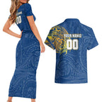 Personalized Parramatta Eels Couples Matching Short Sleeve Bodycon Dress and Hawaiian Shirt Polynesian Tribal Chest and Sleeve Tattoo