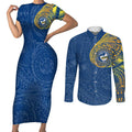Personalized Parramatta Eels Couples Matching Short Sleeve Bodycon Dress and Long Sleeve Button Shirt Polynesian Tribal Chest and Sleeve Tattoo