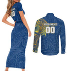 Personalized Parramatta Eels Couples Matching Short Sleeve Bodycon Dress and Long Sleeve Button Shirt Polynesian Tribal Chest and Sleeve Tattoo