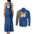 Personalized Parramatta Eels Couples Matching Tank Maxi Dress and Long Sleeve Button Shirt Polynesian Tribal Chest and Sleeve Tattoo
