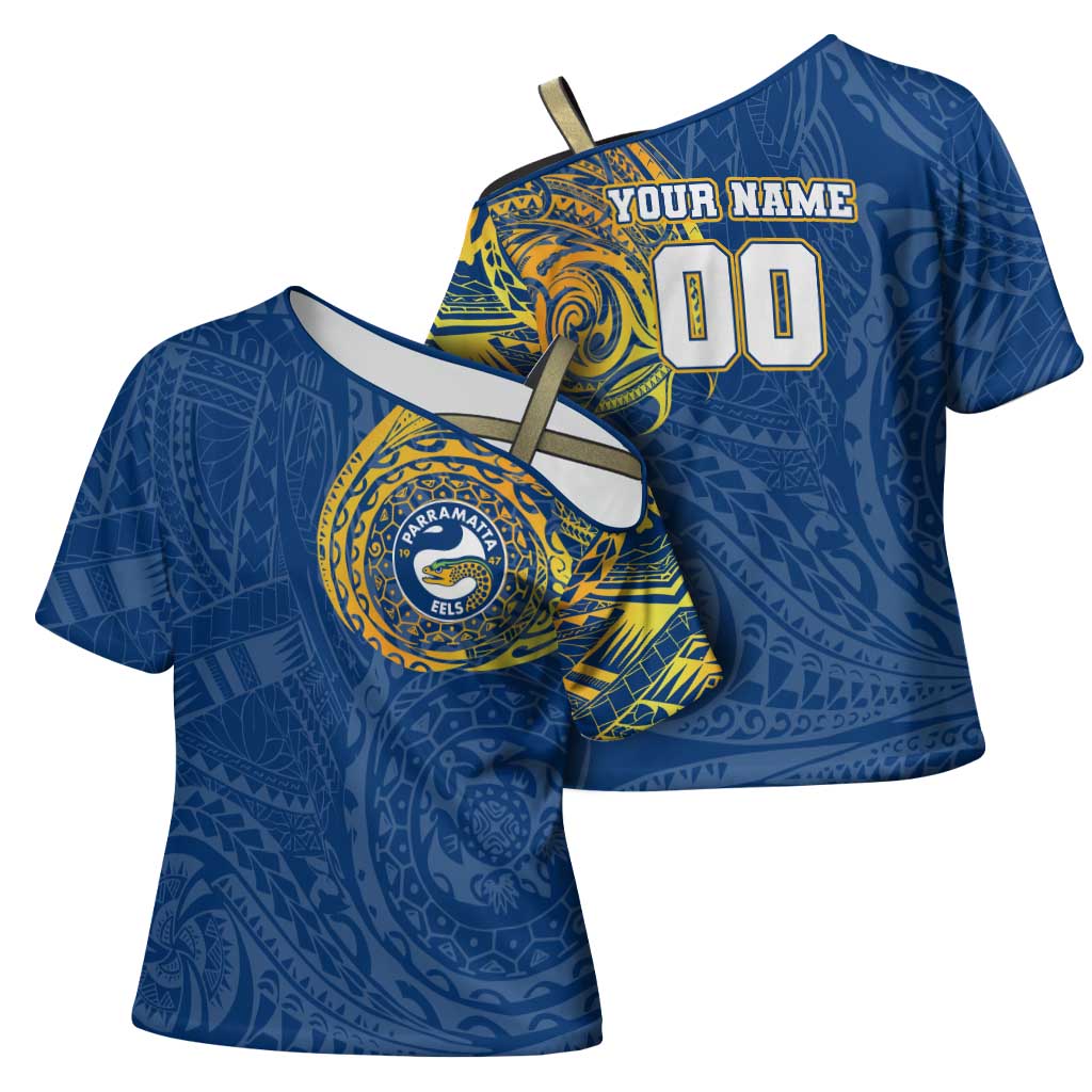 Personalized Parramatta Eels Cross Shoulder Shirt Polynesian Tribal Chest and Sleeve Tattoo