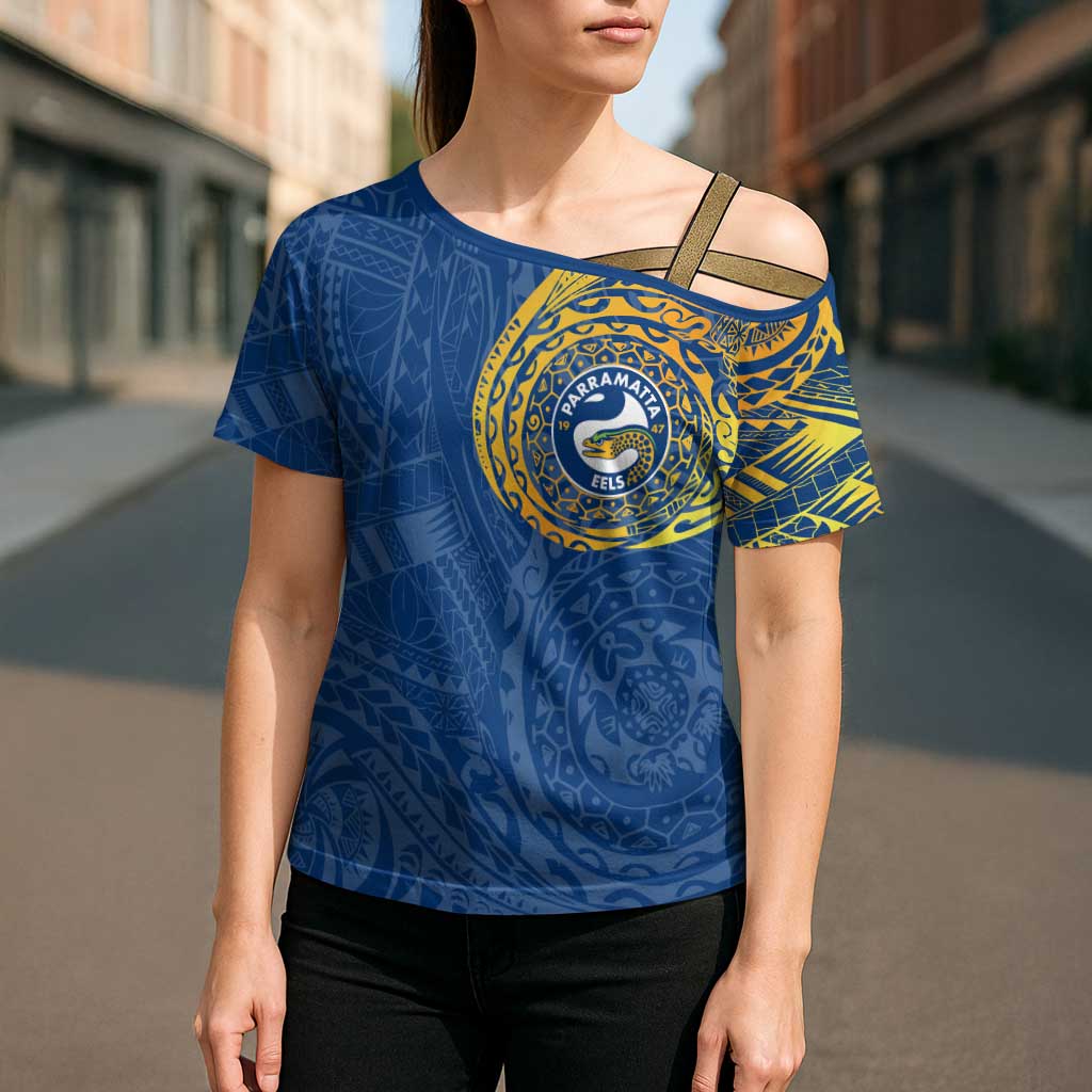 Personalized Parramatta Eels Cross Shoulder Shirt Polynesian Tribal Chest and Sleeve Tattoo