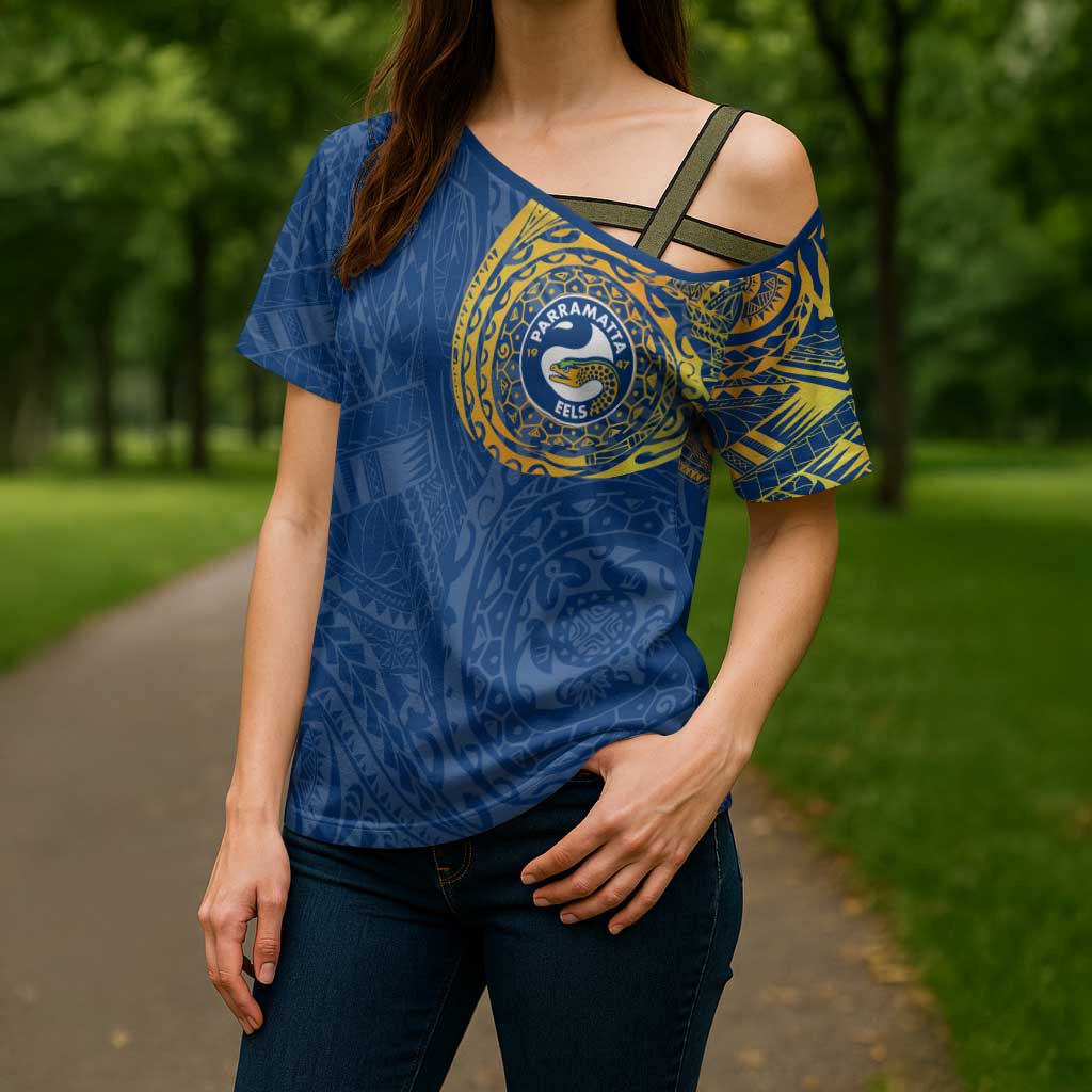 Personalized Parramatta Eels Cross Shoulder Shirt Polynesian Tribal Chest and Sleeve Tattoo