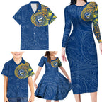 Personalized Parramatta Eels Family Matching Long Sleeve Bodycon Dress and Hawaiian Shirt Polynesian Tribal Chest and Sleeve Tattoo