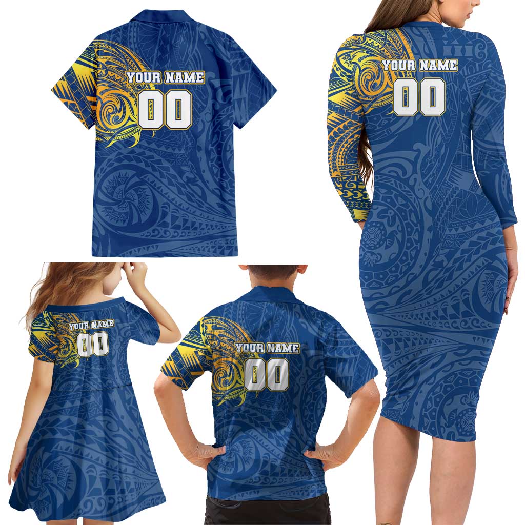 Personalized Parramatta Eels Family Matching Long Sleeve Bodycon Dress and Hawaiian Shirt Polynesian Tribal Chest and Sleeve Tattoo