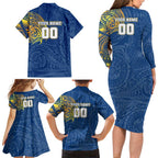 Personalized Parramatta Eels Family Matching Long Sleeve Bodycon Dress and Hawaiian Shirt Polynesian Tribal Chest and Sleeve Tattoo