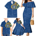 Personalized Parramatta Eels Family Matching Mermaid Dress and Hawaiian Shirt Polynesian Tribal Chest and Sleeve Tattoo