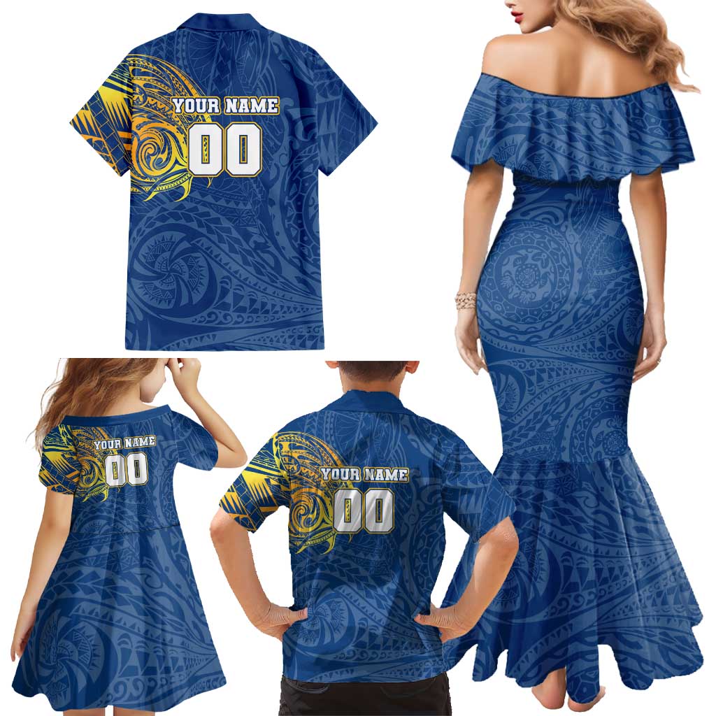 Personalized Parramatta Eels Family Matching Mermaid Dress and Hawaiian Shirt Polynesian Tribal Chest and Sleeve Tattoo