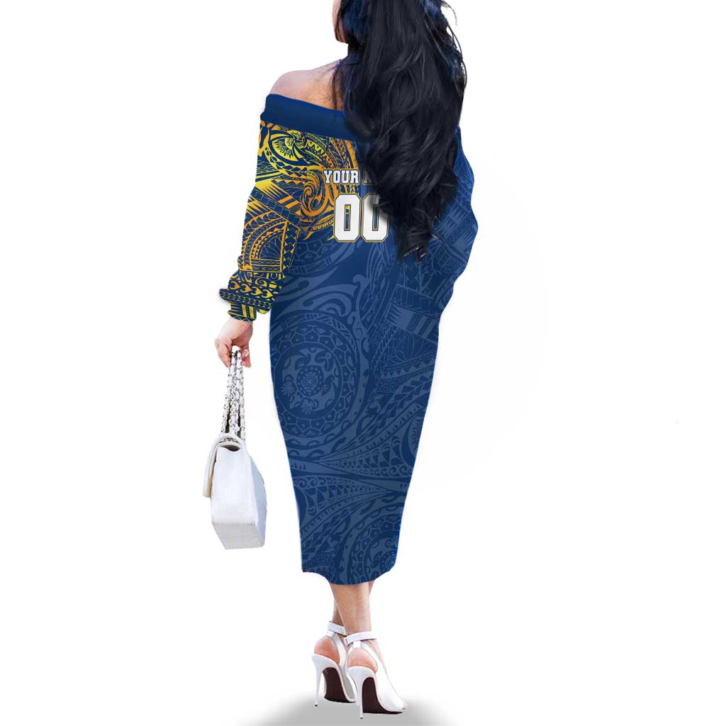 Personalized Parramatta Eels Family Matching Off The Shoulder Long Sleeve Dress and Hawaiian Shirt Polynesian Tribal Chest and Sleeve Tattoo