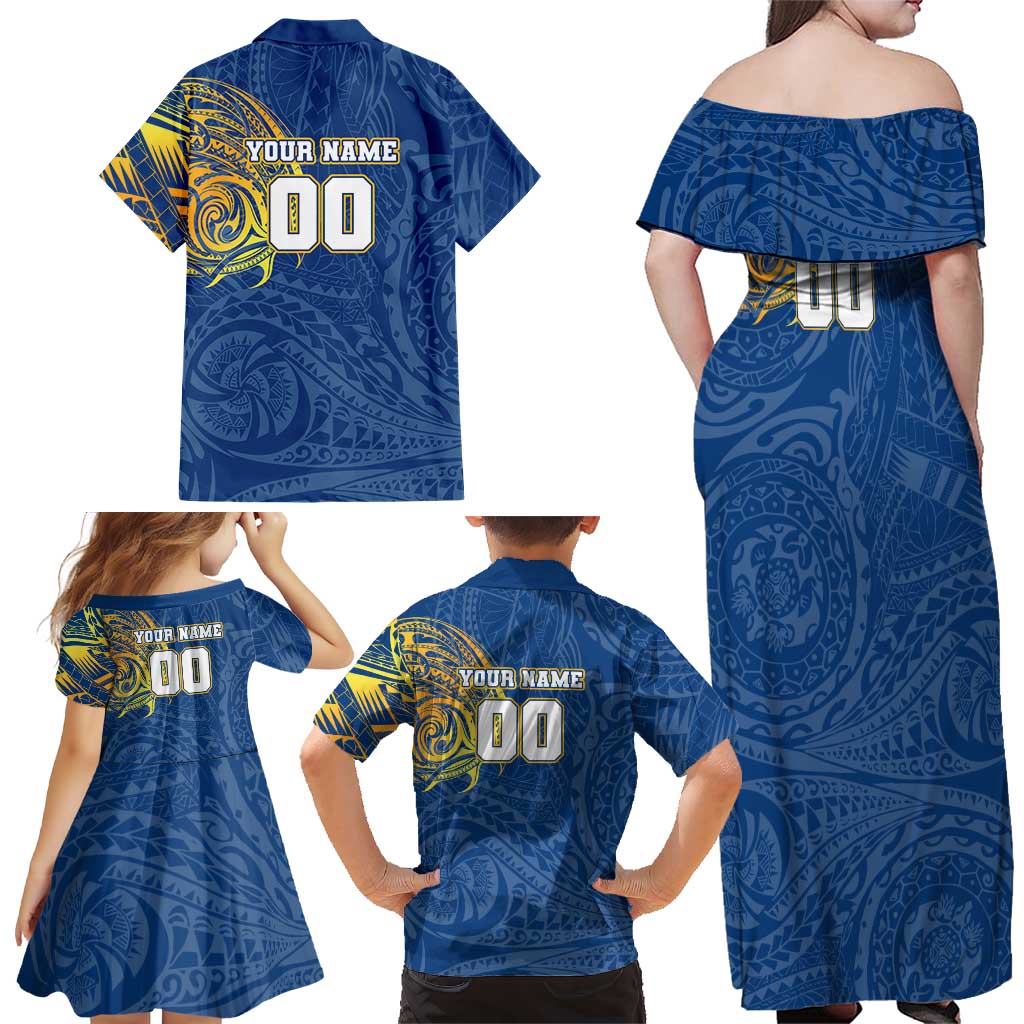 Personalized Parramatta Eels Family Matching Off Shoulder Maxi Dress and Hawaiian Shirt Polynesian Tribal Chest and Sleeve Tattoo