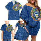 Personalized Parramatta Eels Family Matching Off Shoulder Short Dress and Hawaiian Shirt Polynesian Tribal Chest and Sleeve Tattoo