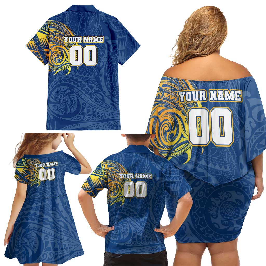 Personalized Parramatta Eels Family Matching Off Shoulder Short Dress and Hawaiian Shirt Polynesian Tribal Chest and Sleeve Tattoo