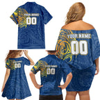Personalized Parramatta Eels Family Matching Off Shoulder Short Dress and Hawaiian Shirt Polynesian Tribal Chest and Sleeve Tattoo