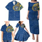 Personalized Parramatta Eels Family Matching Puletasi and Hawaiian Shirt Polynesian Tribal Chest and Sleeve Tattoo