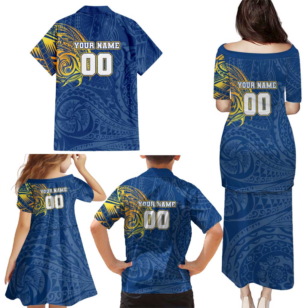 Personalized Parramatta Eels Family Matching Puletasi and Hawaiian Shirt Polynesian Tribal Chest and Sleeve Tattoo