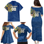 Personalized Parramatta Eels Family Matching Puletasi and Hawaiian Shirt Polynesian Tribal Chest and Sleeve Tattoo