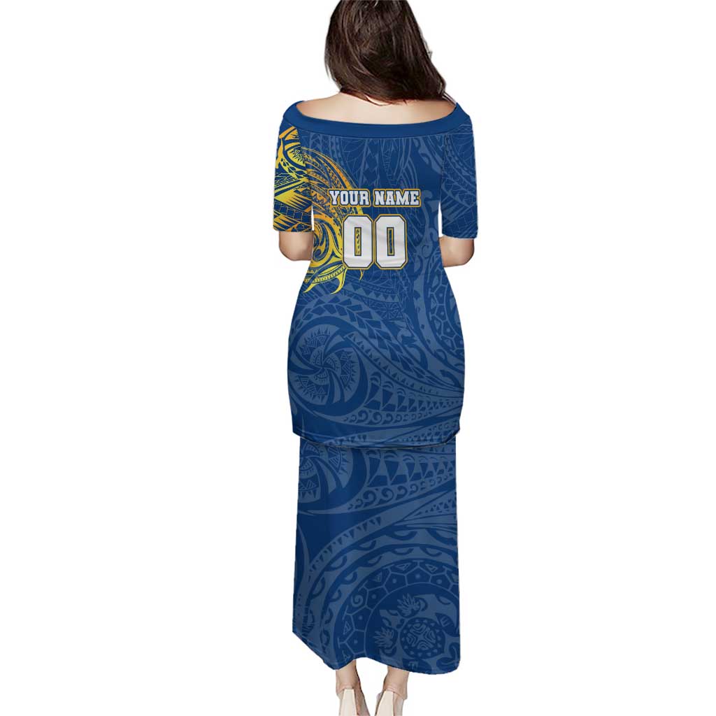 Personalized Parramatta Eels Family Matching Puletasi and Hawaiian Shirt Polynesian Tribal Chest and Sleeve Tattoo