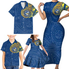 Personalized Parramatta Eels Family Matching Short Sleeve Bodycon Dress and Hawaiian Shirt Polynesian Tribal Chest and Sleeve Tattoo
