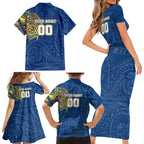 Personalized Parramatta Eels Family Matching Short Sleeve Bodycon Dress and Hawaiian Shirt Polynesian Tribal Chest and Sleeve Tattoo