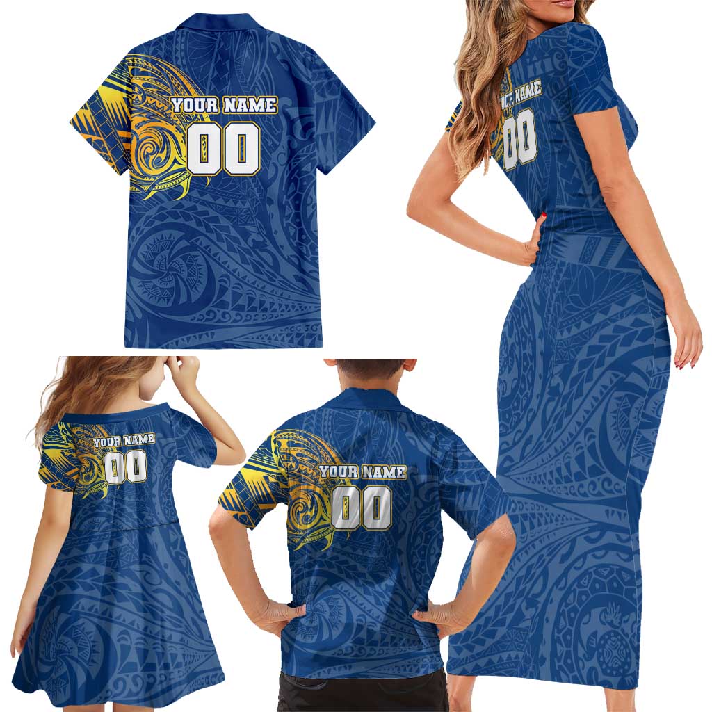 Personalized Parramatta Eels Family Matching Short Sleeve Bodycon Dress and Hawaiian Shirt Polynesian Tribal Chest and Sleeve Tattoo
