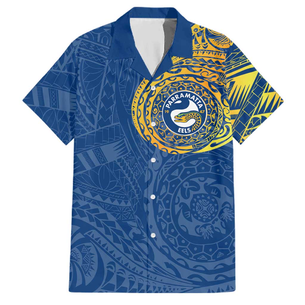Personalized Parramatta Eels Family Matching Tank Maxi Dress and Hawaiian Shirt Polynesian Tribal Chest and Sleeve Tattoo