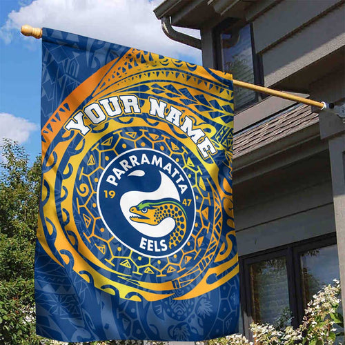 Personalized Parramatta Eels Garden Flag Polynesian Tribal Chest and Sleeve Tattoo