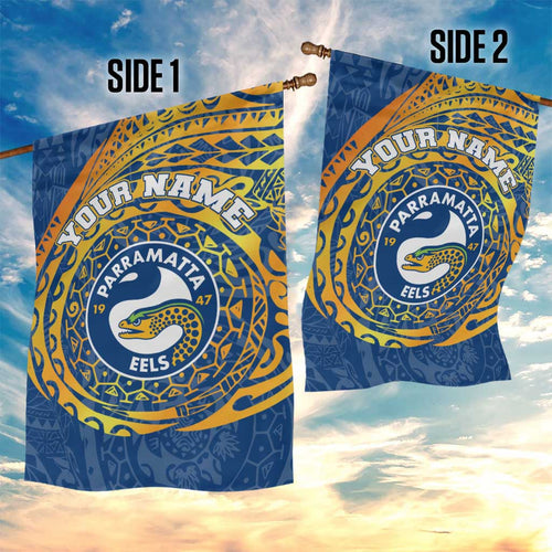 Personalized Parramatta Eels Garden Flag Polynesian Tribal Chest and Sleeve Tattoo