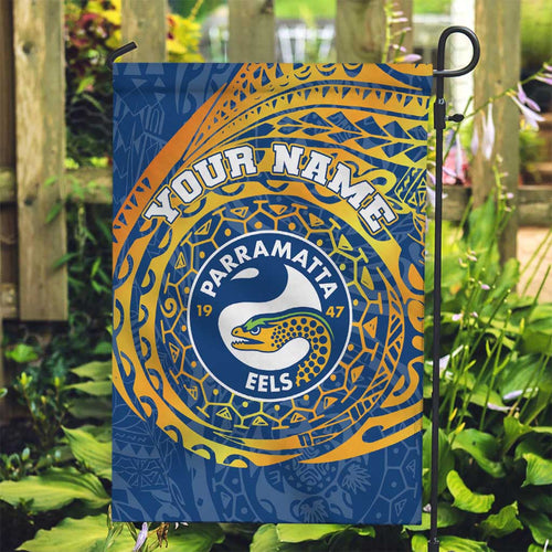 Personalized Parramatta Eels Garden Flag Polynesian Tribal Chest and Sleeve Tattoo