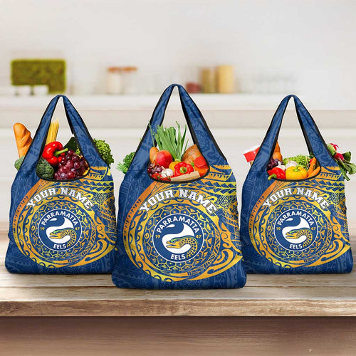 Personalized Parramatta Eels Grocery Bag Polynesian Tribal Chest and Sleeve Tattoo