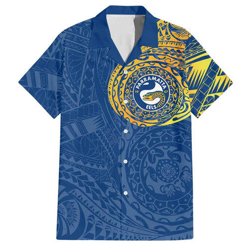 Personalized Parramatta Eels Hawaiian Shirt Polynesian Tribal Chest and Sleeve Tattoo