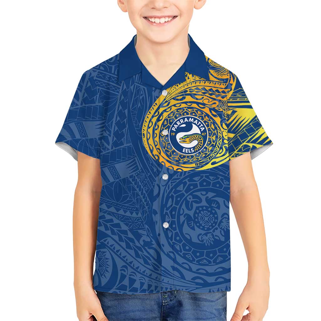 Personalized Parramatta Eels Hawaiian Shirt Polynesian Tribal Chest and Sleeve Tattoo