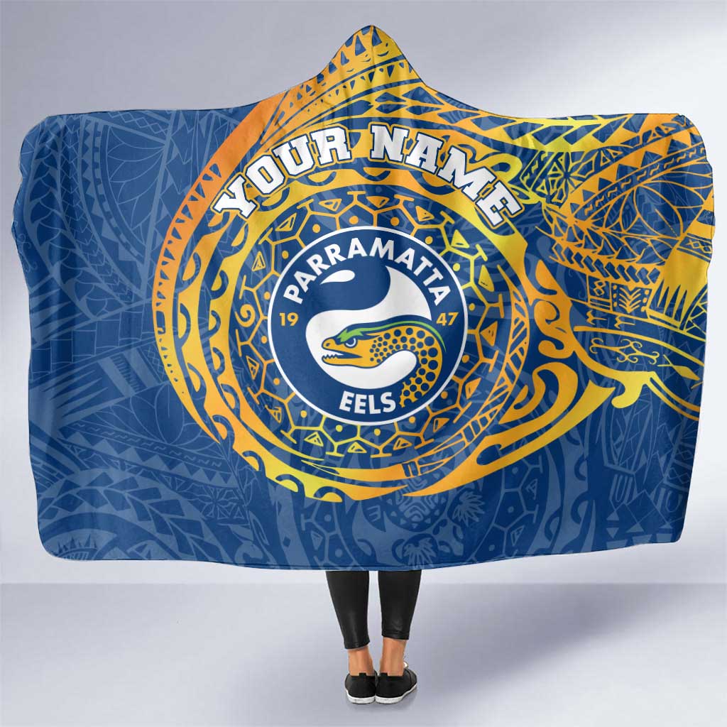 Personalized Parramatta Eels Hooded Blanket Polynesian Tribal Chest and Sleeve Tattoo