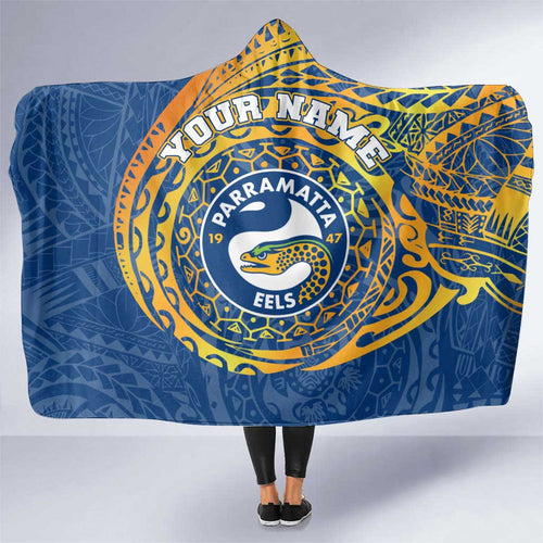 Personalized Parramatta Eels Hooded Blanket Polynesian Tribal Chest and Sleeve Tattoo