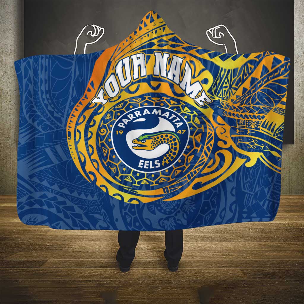 Personalized Parramatta Eels Hooded Blanket Polynesian Tribal Chest and Sleeve Tattoo