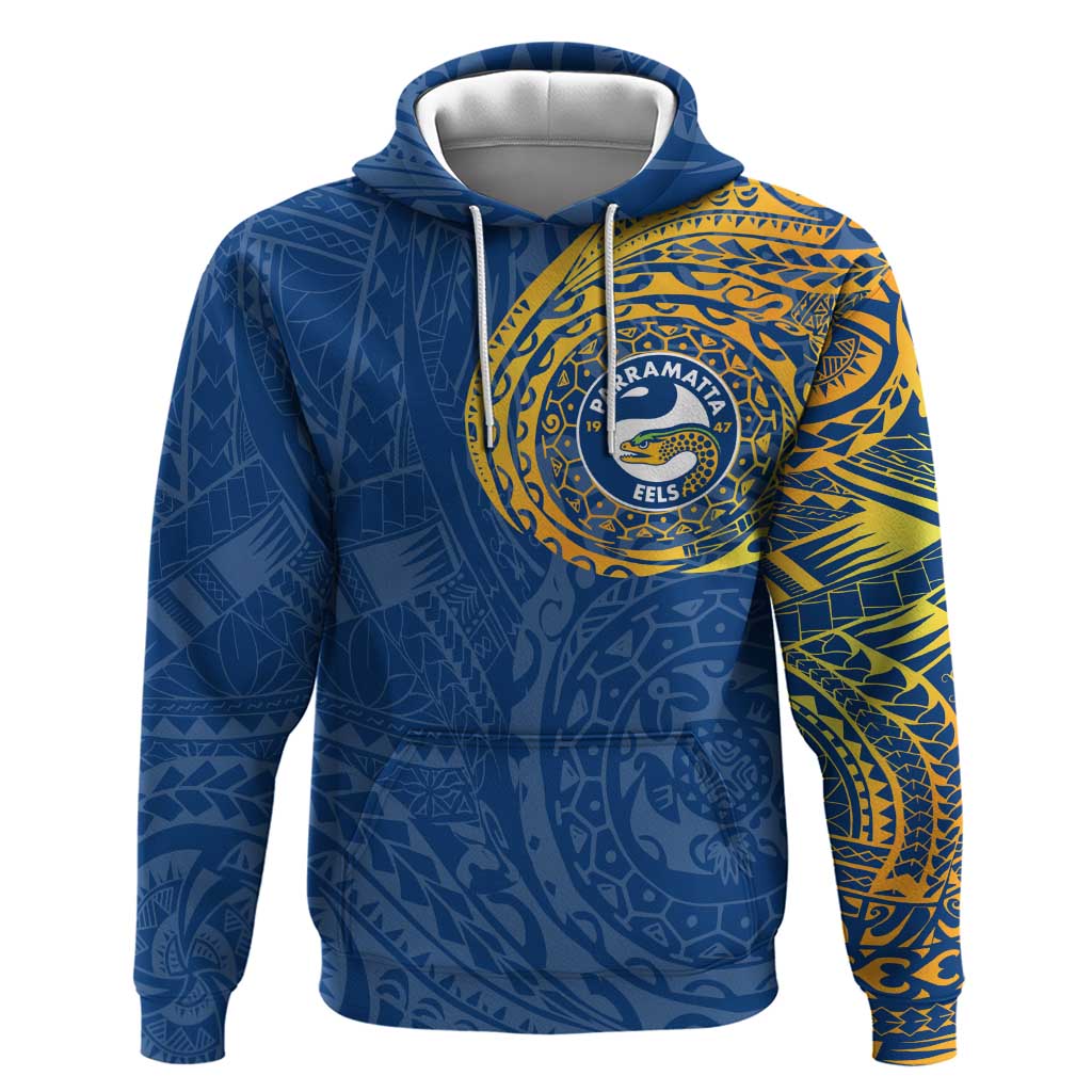 Personalized Parramatta Eels Hoodie Polynesian Tribal Chest and Sleeve Tattoo