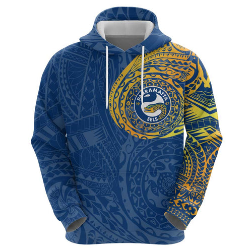 Personalized Parramatta Eels Hoodie Polynesian Tribal Chest and Sleeve Tattoo