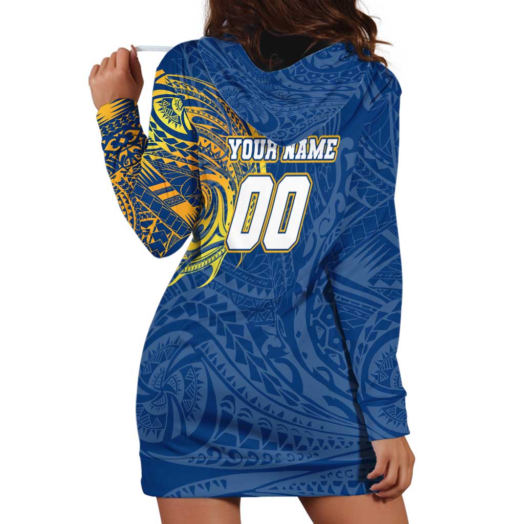 Personalized Parramatta Eels Hoodie Dress Polynesian Tribal Chest and Sleeve Tattoo