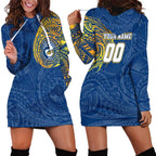 Personalized Parramatta Eels Hoodie Dress Polynesian Tribal Chest and Sleeve Tattoo