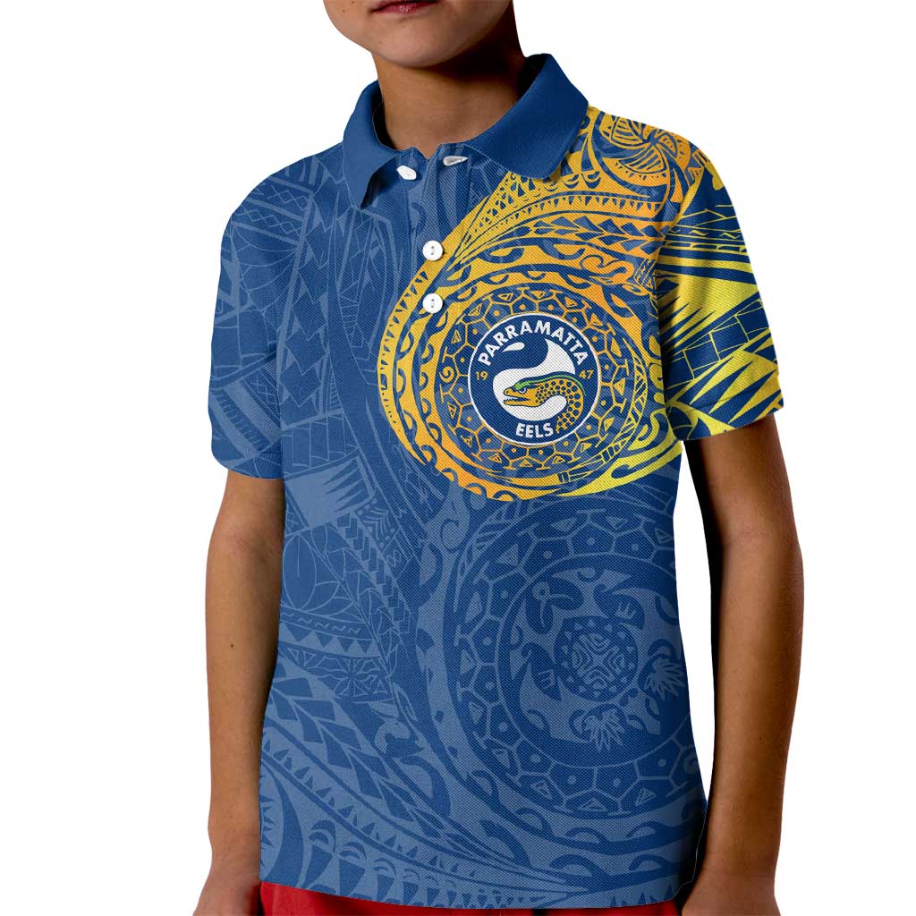 Personalized Parramatta Eels Kid Polo Shirt Polynesian Tribal Chest and Sleeve Tattoo