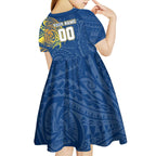 Personalized Parramatta Eels Kid Short Sleeve Dress Polynesian Tribal Chest and Sleeve Tattoo