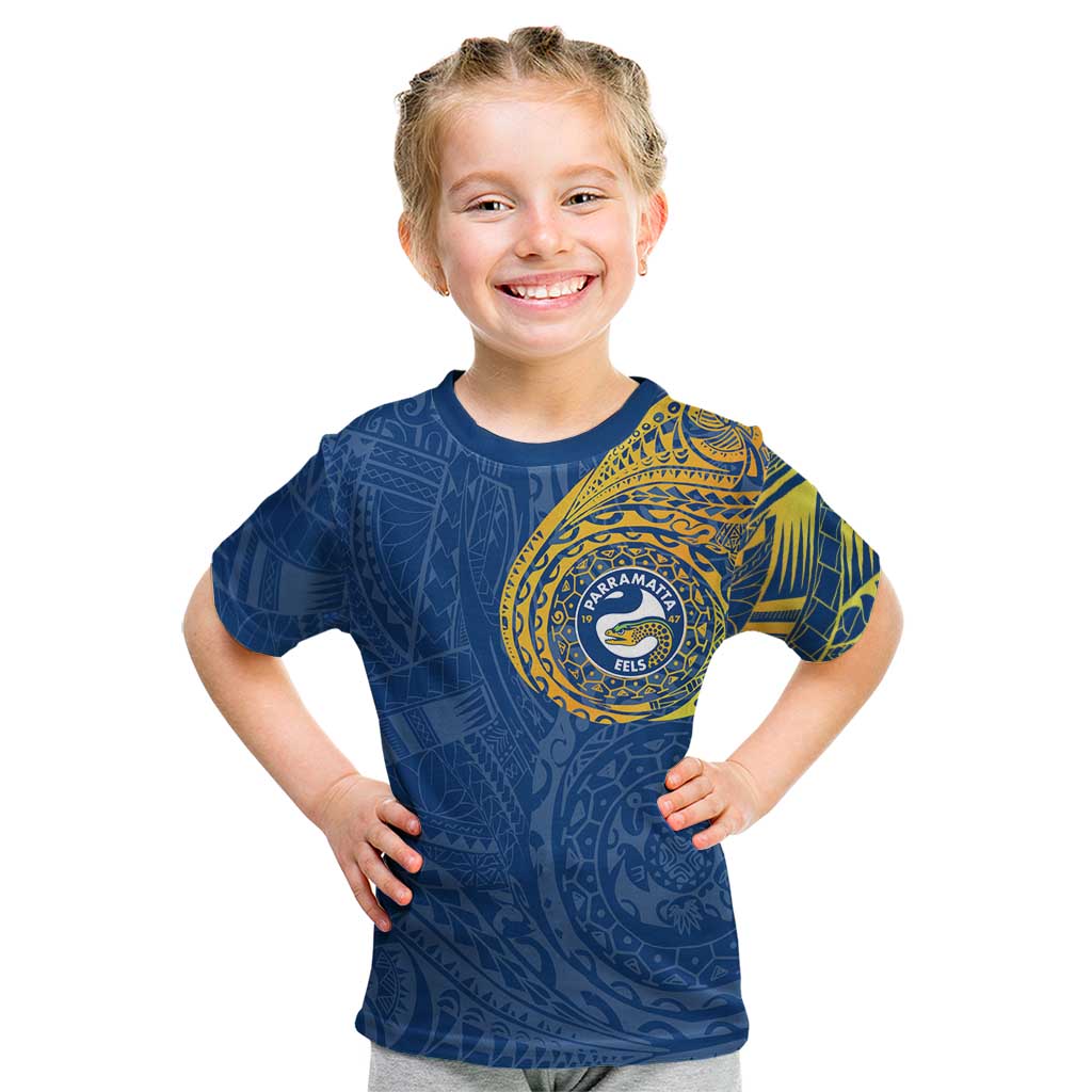 Personalized Parramatta Eels Kid T Shirt Polynesian Tribal Chest and Sleeve Tattoo