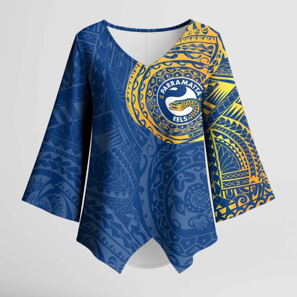 Personalized Parramatta Eels Kimono Sleeve Blouse Polynesian Tribal Chest and Sleeve Tattoo