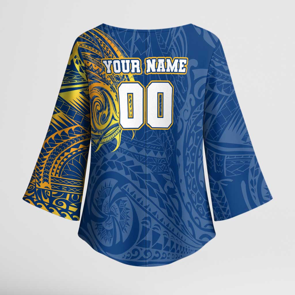 Personalized Parramatta Eels Kimono Sleeve Blouse Polynesian Tribal Chest and Sleeve Tattoo