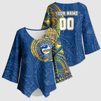 Personalized Parramatta Eels Kimono Sleeve Blouse Polynesian Tribal Chest and Sleeve Tattoo