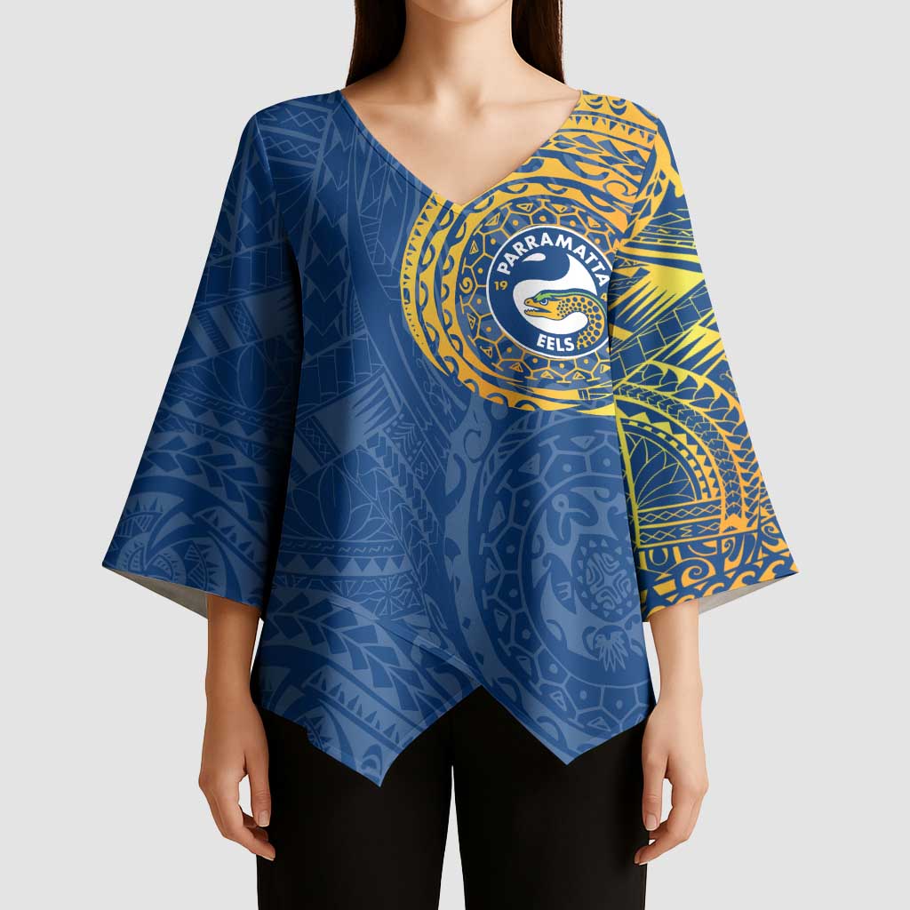 Personalized Parramatta Eels Kimono Sleeve Blouse Polynesian Tribal Chest and Sleeve Tattoo