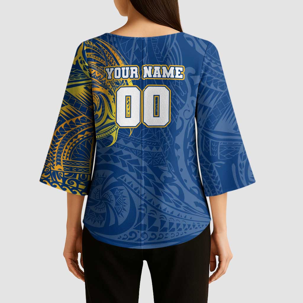 Personalized Parramatta Eels Kimono Sleeve Blouse Polynesian Tribal Chest and Sleeve Tattoo